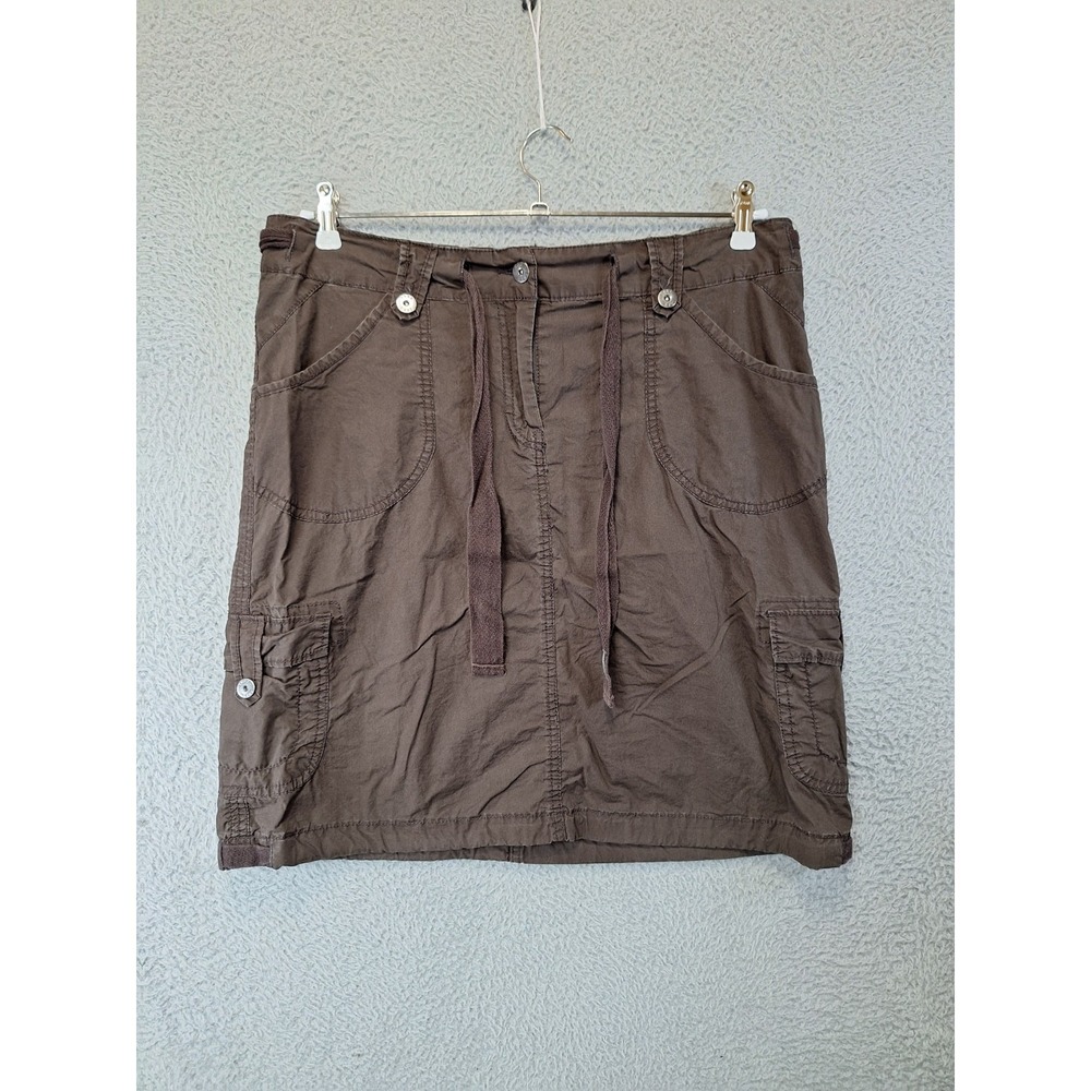 H&M Cargo Skirt Womens 14 Brown Low Rise Utility Pockets Grunge Drawstring Waist